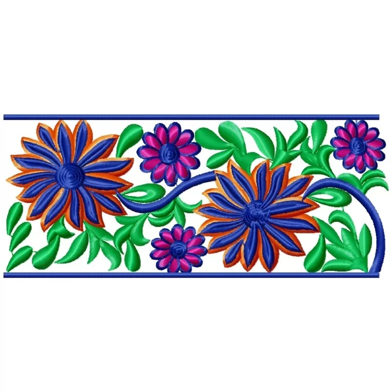 Big Colorful Floral Embroidery Border Design_EmbroideryShristi Big Colorful Floral Embroidery Border Design_EmbroideryShristi