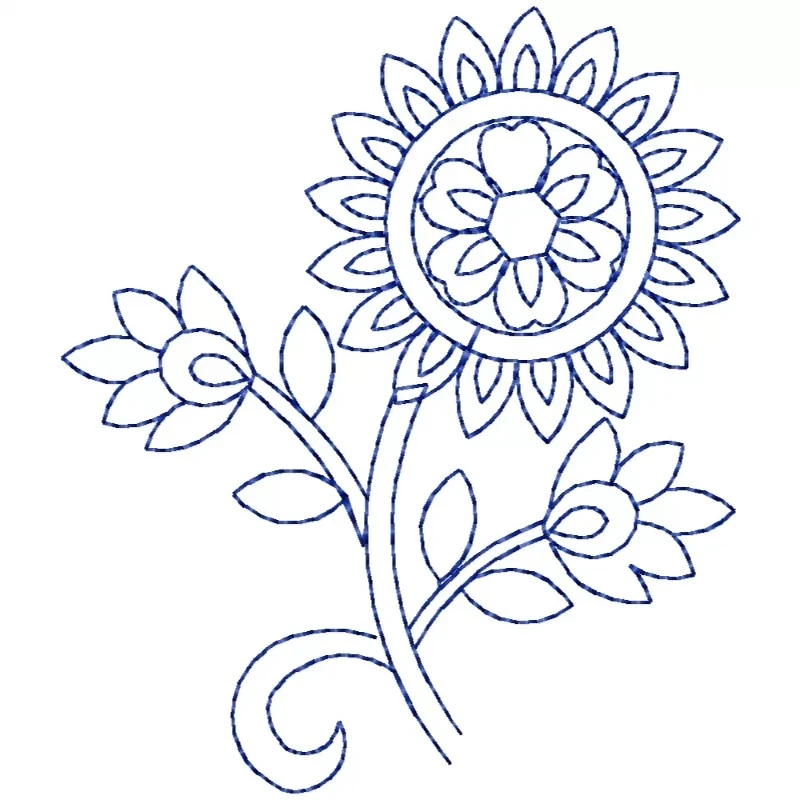 Bluework Outline Big Flower Embroidery Design