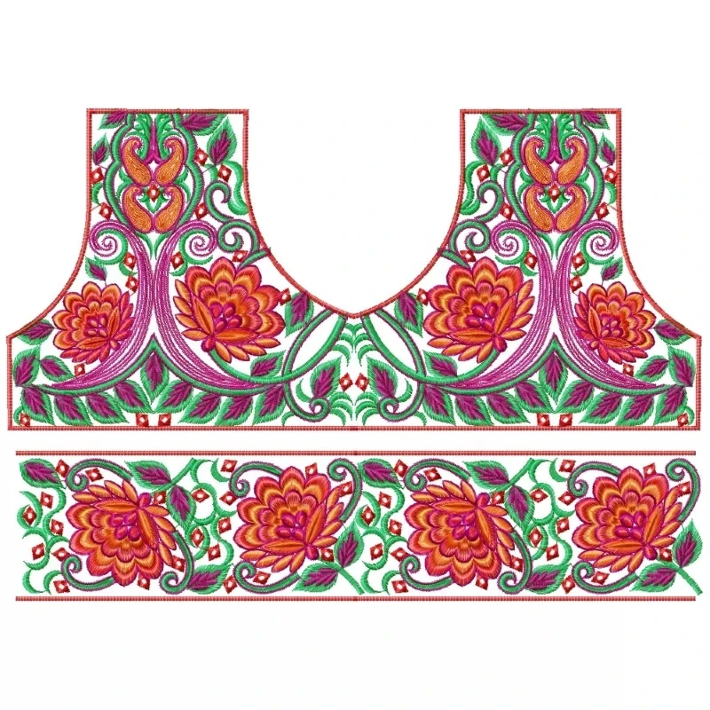 Choli Neckline With Border Embroidery Design
