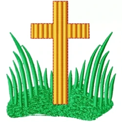 Christian Cross With Grass Embroidery Design