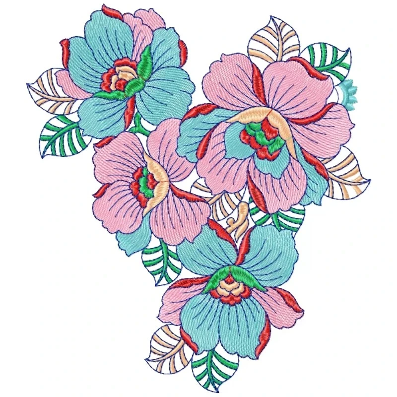 Colorful Floral Pattern Embroidery Design