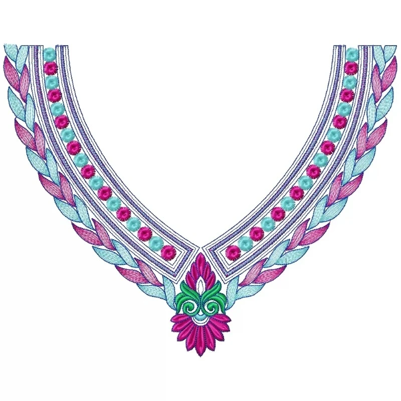 Colorful Line Neckline Embroidery Design Colorful Line Neckline Embroidery Design