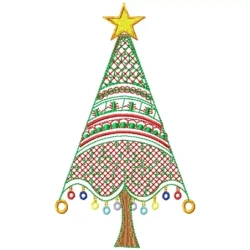 Colorful Mehndi Filled Xmas Christmas Tree Embroidery Design