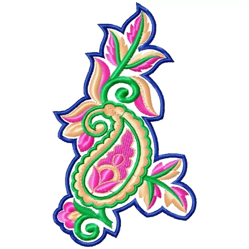 Coloured Patch Floral Paisley Embroidery Design Coloured Patch Floral Paisley Embroidery Design