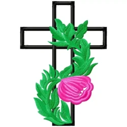 Cross With Leaves Floral Embroidery Design