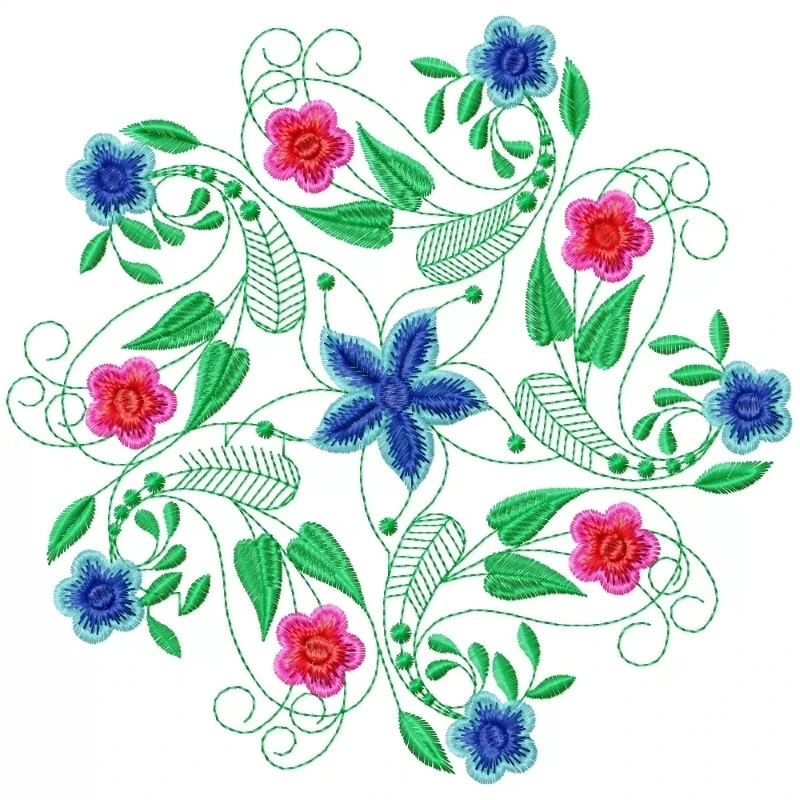 Elegant Outline Offset Floral Embroidery Design