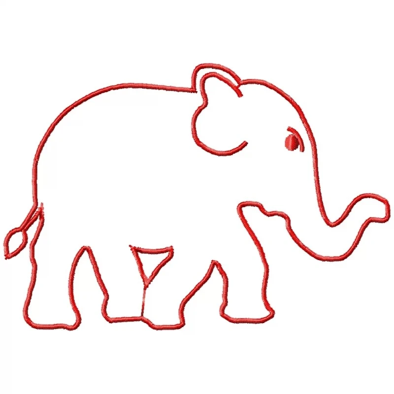 Elephant Red Outline Embroidery Design