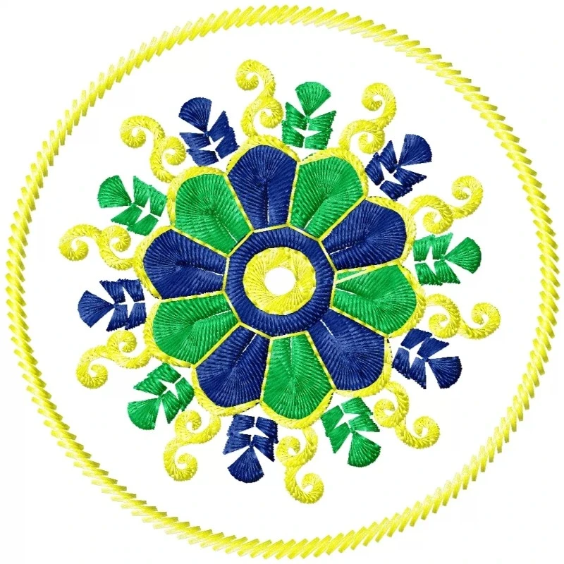 Floral In Circle Frame Embroidery Design