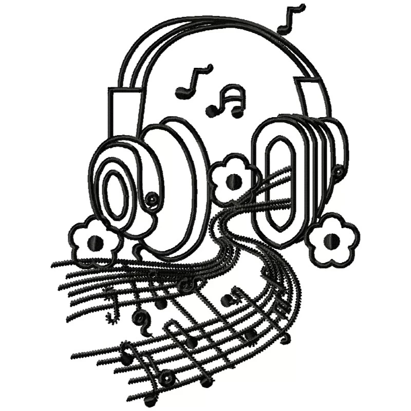 Floral Outline Music Embroidery Design Floral Outline Music Embroidery Design