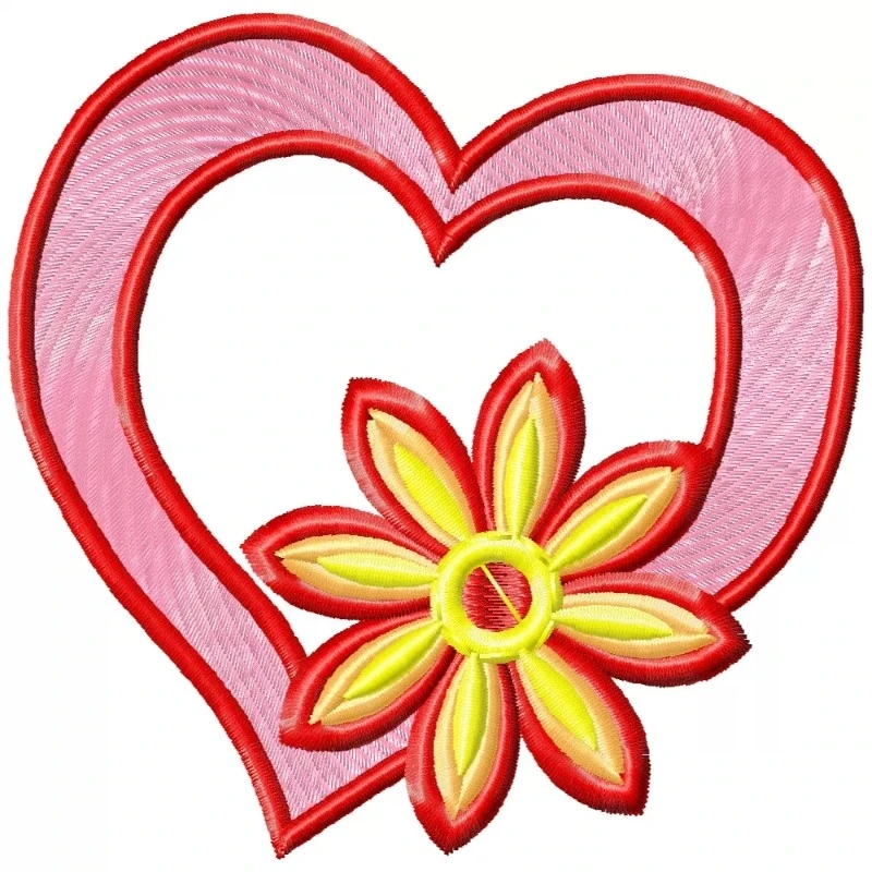 Heart Outline Floral Embroidery Design
