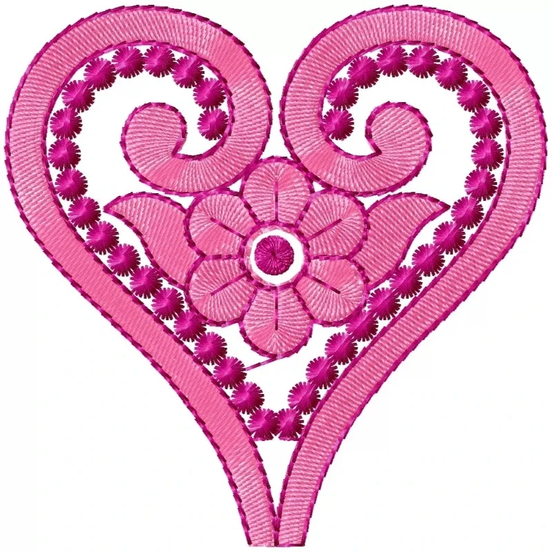 Heart Shaped Pink Floral Embroidery Design