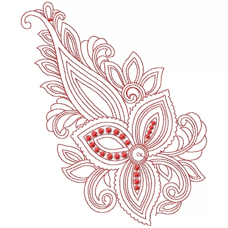 Large Outline Floral Butta Paisley Embroidery Design