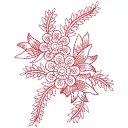 Red Work Outline Floral Embroidery Design