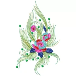 Rose And Peacock Tail Feather Embroidery Design