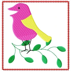 Signing Bird on Leaf Embroidery Design