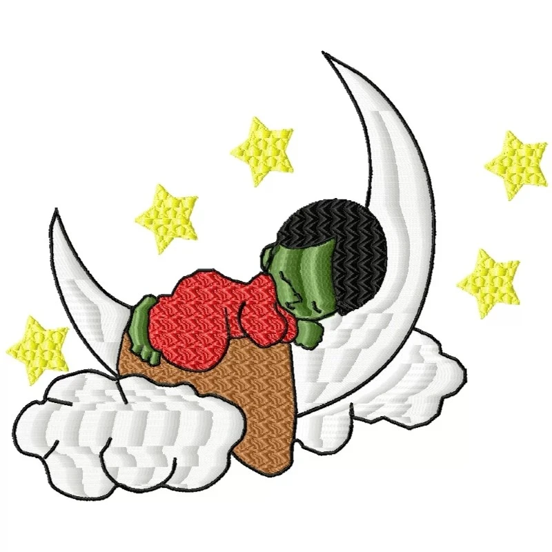 Sleeping Baby With Moon Star Embroidery Design