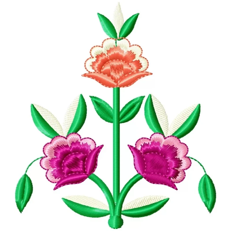 Three Colorful Flowers Embroidery Design Three Colorful Flowers Embroidery Design