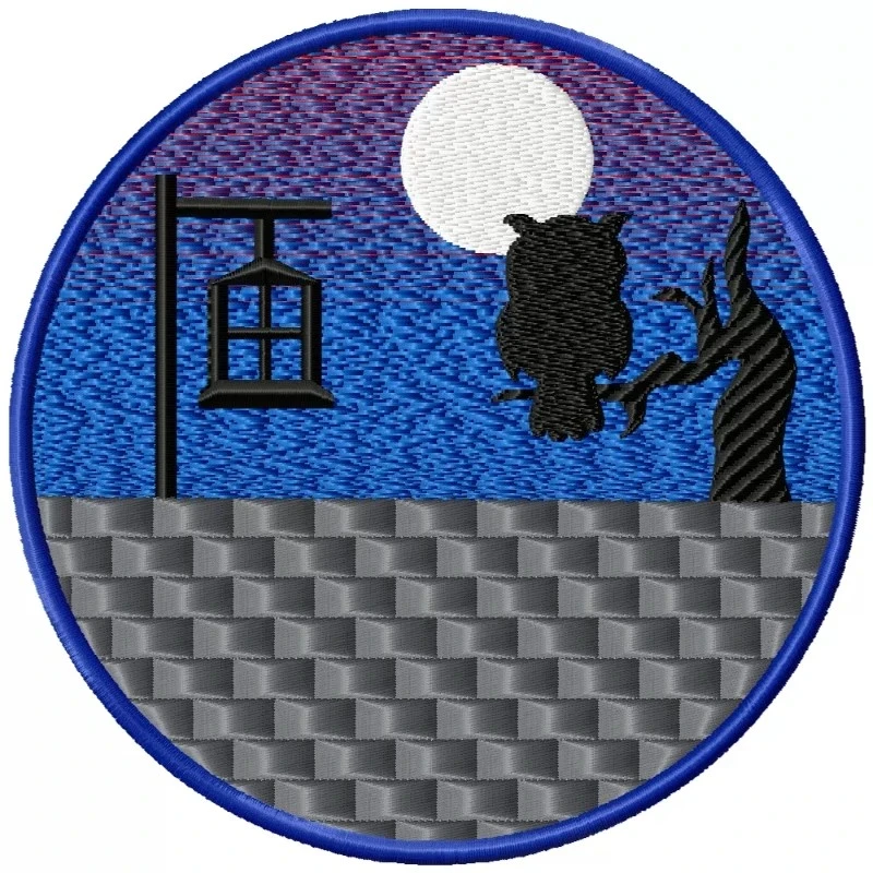 Moonlight Owl Night Scenery Embroidery Design