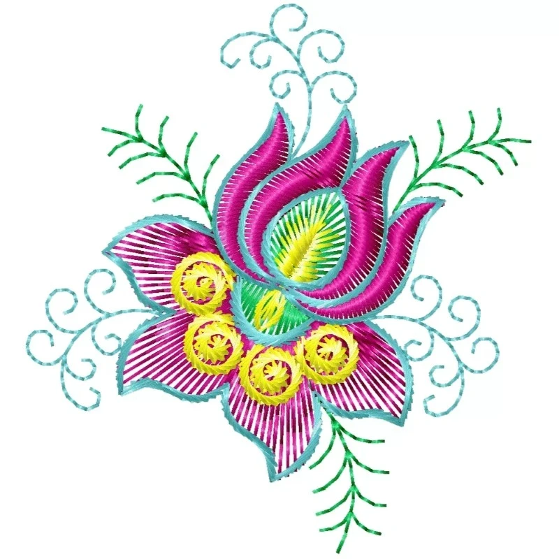 New Lotus Colorful Flower Machine Embroidery