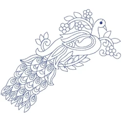 Outline Floral Peacock Animal Embroidery Design