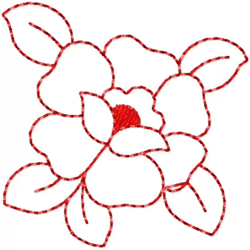 Outline Flower With Four Leaf Embroidery Design