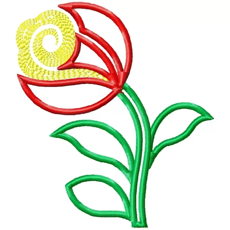 Outline Flower With Leave Machine Embroidery Design