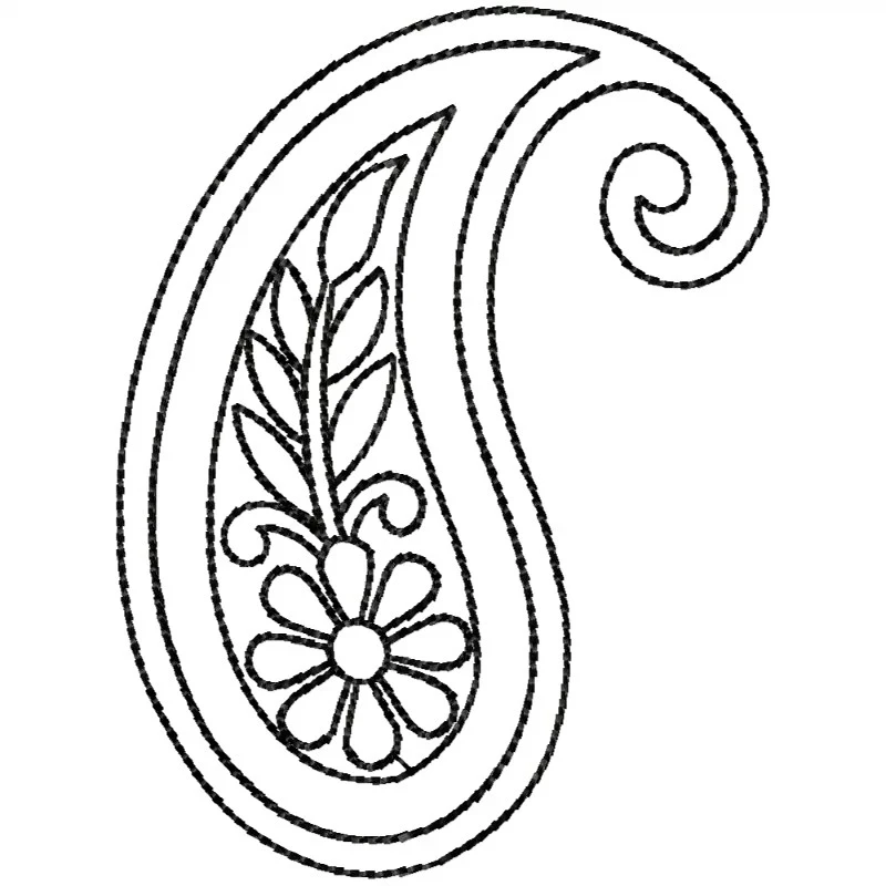 Outline Paisley And Flower Embroidery Design Outline Paisley And Flower Embroidery Design