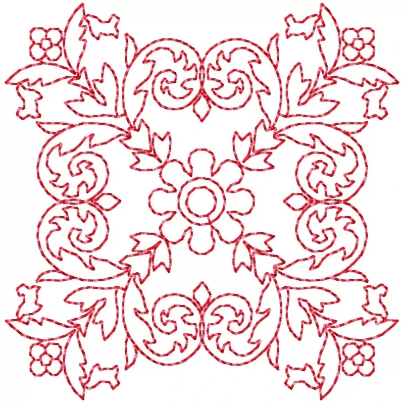 Outline Square Blocks Floral Redwork Embroidery Design Outline Square Blocks Floral Redwork Embroidery Design