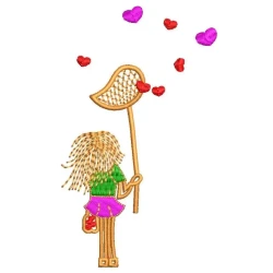 Girl Catching Hearts Embroidery Design