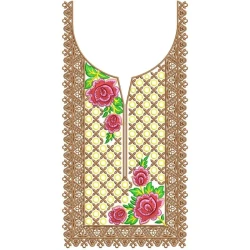 Flat Rose Neckline Embroidery Design